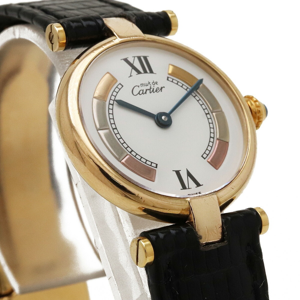 Cartier Must VLC Vermeil SV925 GP White Dial Three Color Women's Quartz Wrist... - Picture 5 of 8